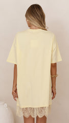 Saya T Shirt Lace Mini Dress - Yellow