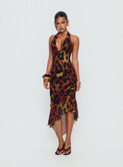 Katriona Halter Asymmetrical Maxi Dress Leopard Multi