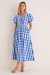 Blue Gingham Prim Maxi Dress