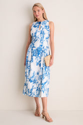 Blue & White Blooms Floral Posey Midi Dress