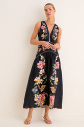 Maira Floral Dark Blue Midi Dress