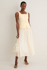 Yellow and Ivory Square Neck Vest Midi Dress