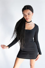 Ribbon Detail Ribbed Sweater Dress