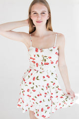 Cherry Print Tiered Mini Dress