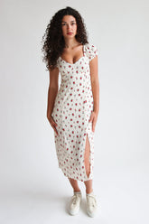 Rose Print Empire Waist Puff Sleeve Dress