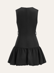 Ruffled Hem Metal Button Mini Dress Without Belt