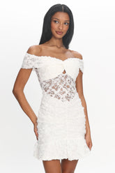 All The Lights Off-Shoulder Lace Mini Dress White