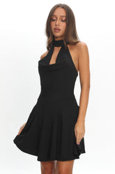 Charlene Cowl Halterneck Mini Dress Black