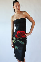 Rose Graphic Mesh Midi Tube Dress