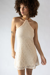 Diamond Pointelle Beaded Halter Mini Dress