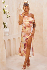 Late Matching Midi Dress - Rust Multi