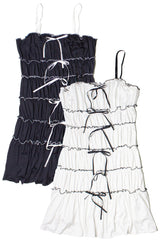 Contrast Stitch Ribbon Bow Tiered Mini Dress