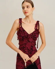 Red Floral Ruffle Slip Midi Dress