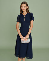 Navy Cut Out Chiffon Midi Dress