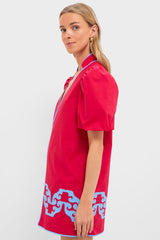 Red & Cornflower Blue Embroidered Arem Caftan