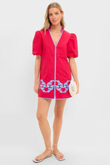 Red & Cornflower Blue Embroidered Arem Caftan