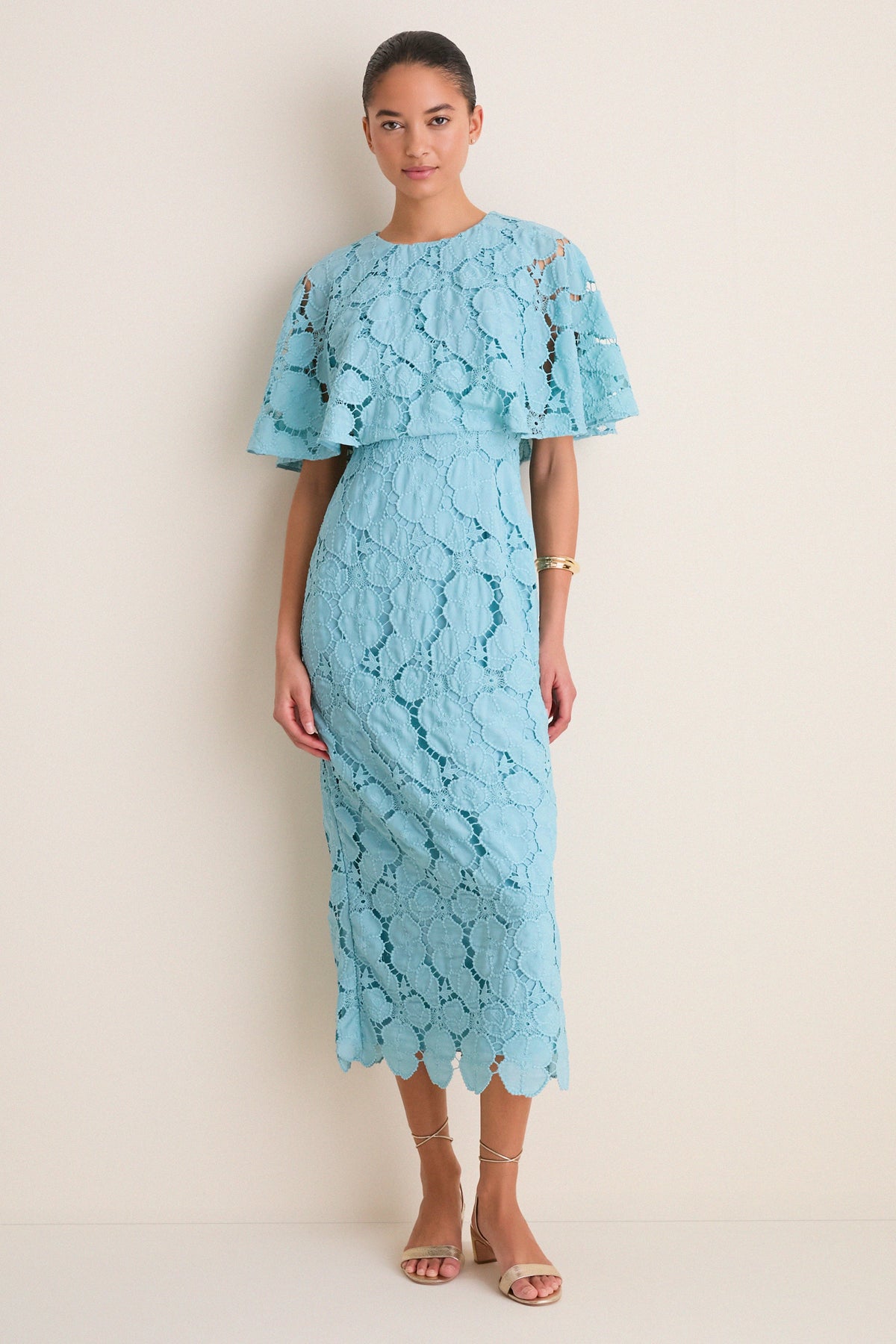 Cameo Blue Eyelet Cape Leah Dress