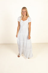 White Lace Up Milkmaid Maxi Dress