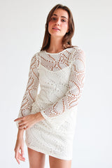 Bell Sleeve Crochet Dress With Slip