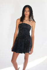 Corduroy Pleated Strapless Mini Dress