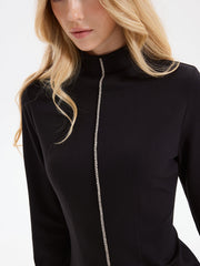 Rhinestone Trim Mock Neck Mini Dress