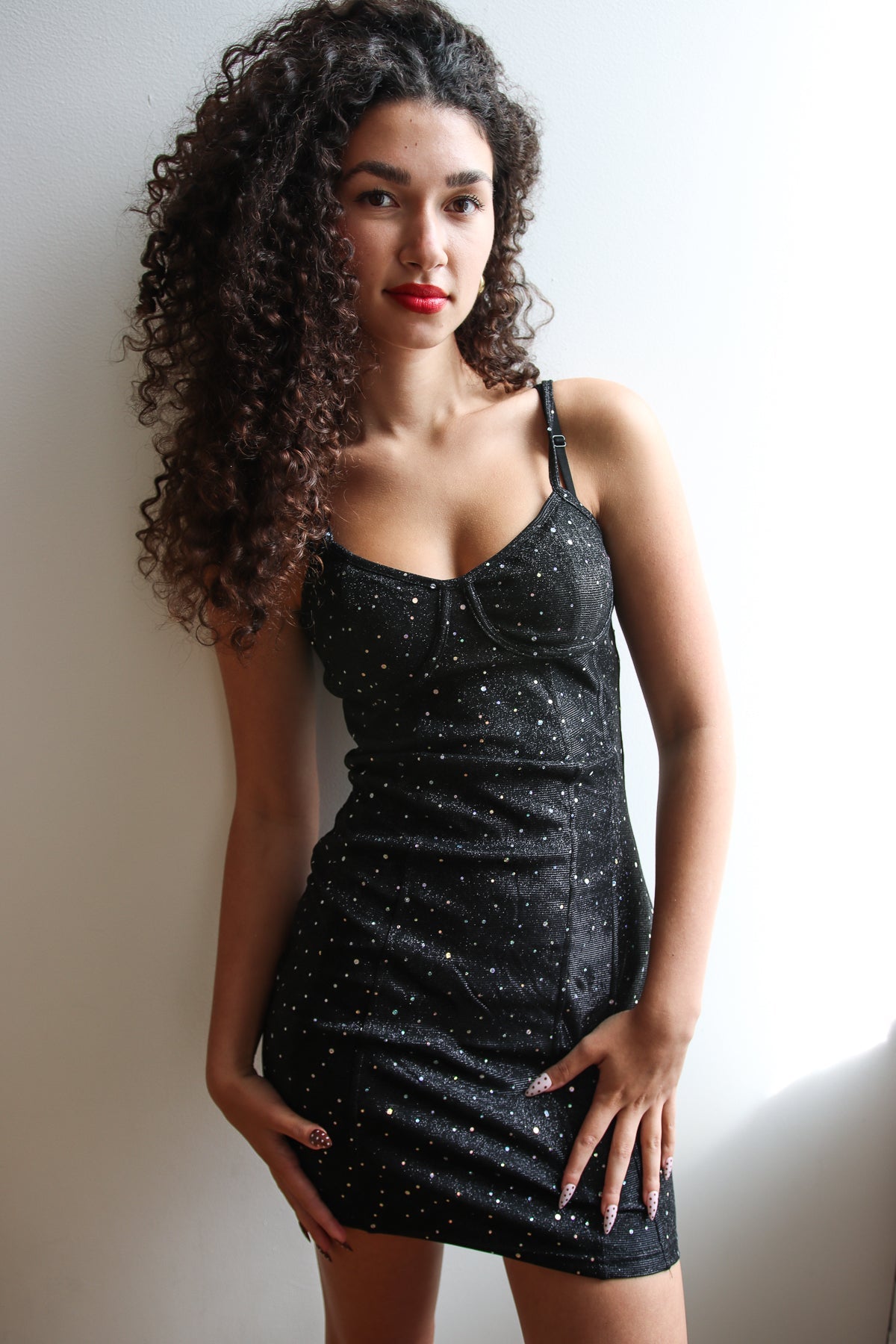 Holographic Glitter Bustier Mini Dress