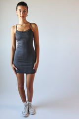 Lace Trim Pinstripe Mini Dress