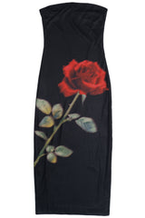 Rose Graphic Mesh Midi Tube Dress