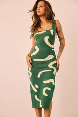 Attached Knit Midi Dress - Forest Green