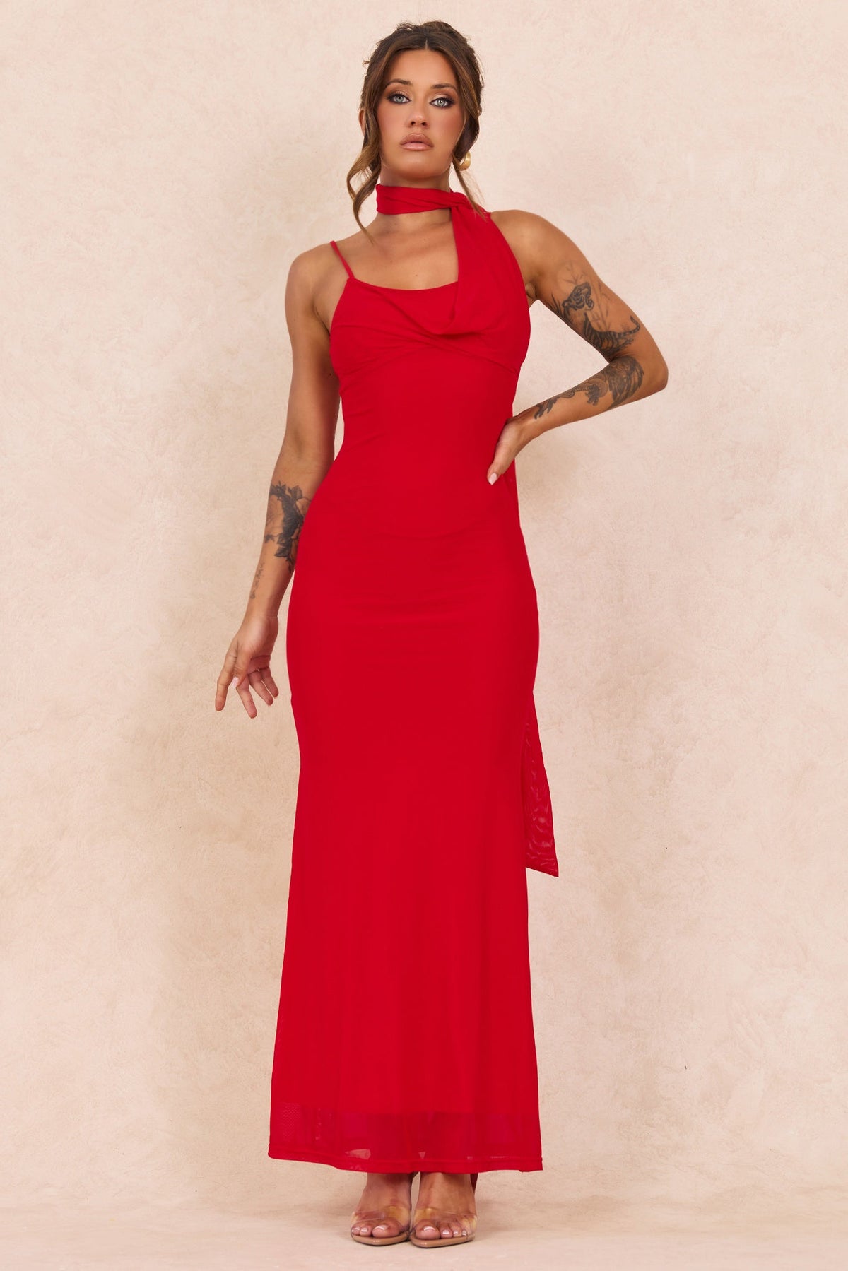 Lunaria Mesh Maxi Dress - Red