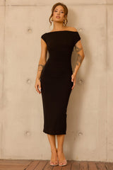 Terracotta Whisper Midi Dress - Black