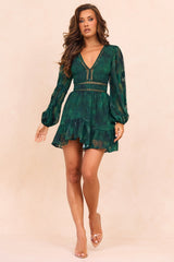 Verdure Arc Chiffon Mini Dress - Forest Green