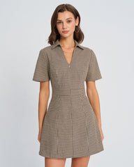 Brown Plaid Collar Mini Dress